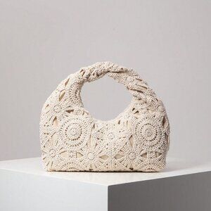 Apricot Boho Women's Hollow Floral Woven Bag